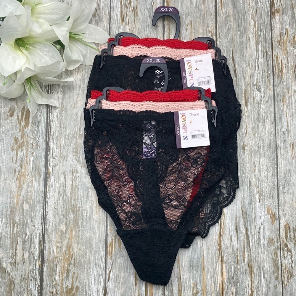 WOMEN'S Lace Thong & String Bikini Panties Underwear 2, 3-Packs Size XXL